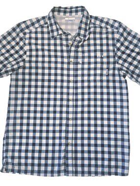 Men's Columbia PFG Super Slack Tide Blue Checkerboard SS Fishing Shirt. Sz. Med.
